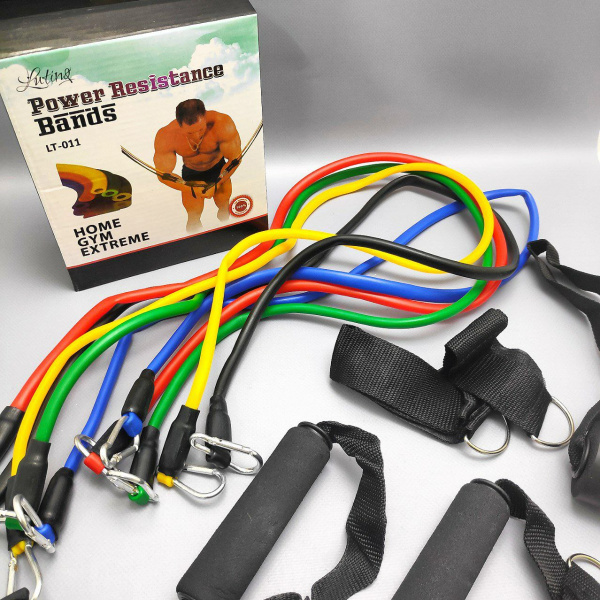 Комплект фитнесс – ремней (тросов), с регулировкой нагрузки для всех групп мышц, набор 11 предметов (эспандер) с книжкой - инструкцией на основные группы мышц Classic